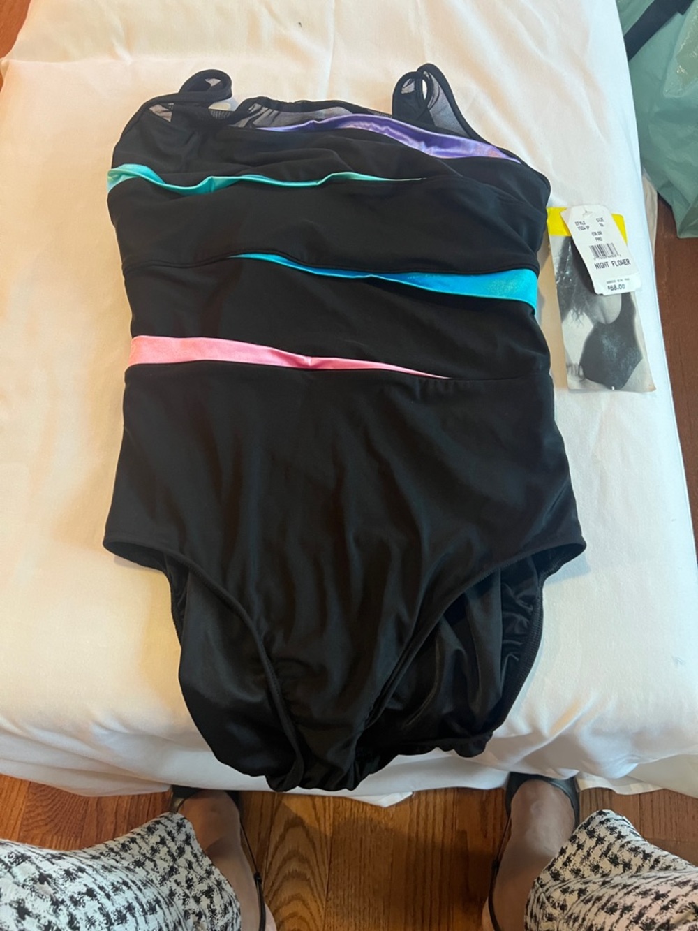 Longitude Black One-Piece Swimsuit with Pastel Accent Bands